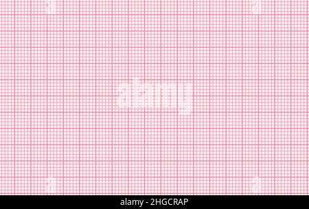Griglia in carta millimetrica rosa con motivo senza giunture. Pagina ospedale diagramma ECG digitale. Sfondo geometrico a scacchi per blueprint, scuola, architetto, Illustrazione Vettoriale