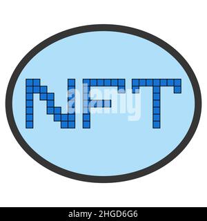 Icona segno NFT non fungibile token, icona ovale NFT su sfondo blu Illustrazione Vettoriale