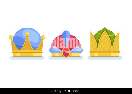 Flat reyes magos corone Set illustrazione vettoriale. Illustrazione Vettoriale