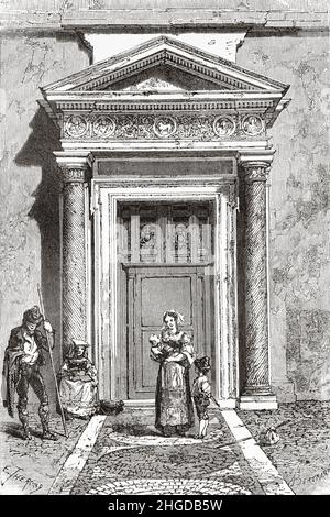 Porta Basilica di Santa Pudenziana. Tempio cristiano nel centro storico di Roma. Italia, Europa. Antica illustrazione incisa del 19th secolo da Trip to Rome di Francis Wey, le Tour du Monde 1870 Foto Stock