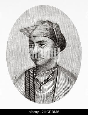 Ritratto di Nana Sahib (1824 – scomparso 1857) nato come Dhondu Pant era un aristocratico indiano di Maratha, guidò la ribellione di Cawnpore durante la ribellione indiana del 1857, India, Asia. Vecchia illustrazione incisa del 19th secolo da viaggio a Punjab e Kashmir di Guillaume Lejean, le Tour du Monde 1870 Foto Stock