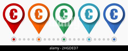 Valuta Euro, set di icone vettoriali per il concetto di business, puntatori di design piatti, modello infografico Illustrazione Vettoriale