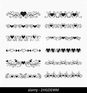 Disegno piatto del bordo del cuore e illustrazione del vettore del telaio. Illustrazione Vettoriale
