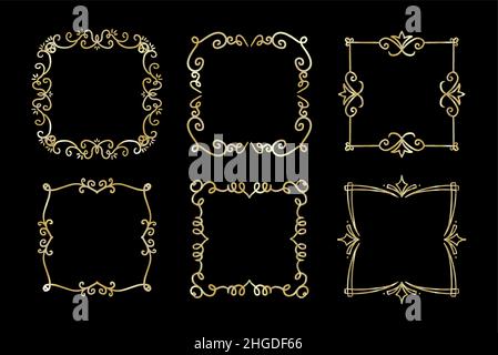 Disegno a mano del set di cornici dorate illustrazione del vettore. Illustrazione Vettoriale