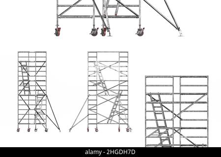 Ponteggi utilizzati in edilizia isolati su sfondo bianco - 3d rendering Foto Stock