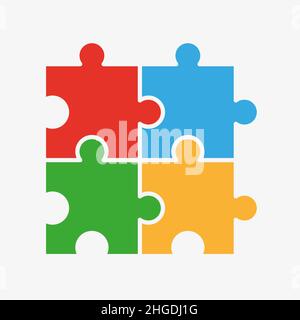 Quattro pezzi di puzzle insieme icona vettoriale Illustrazione Vettoriale