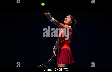 Aryna Sabalenka della Bielorussia in azione contro Xinyu Wang della Cina durante il secondo round dell'Australian Open 2022, WTA Grand Slam torneo di tennis il 20 gennaio 2022 al Melbourne Park di Melbourne, Australia - Foto: Rob Prange/DPPI/LiveMedia Foto Stock