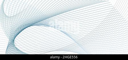 Design futuristico di linea blu e grigio. Concetto di tecnologia wireless. Disegno astratto della griglia industriale. Curve sottili vettoriali. Sfondo bianco. EPS10 Illustrazione Vettoriale