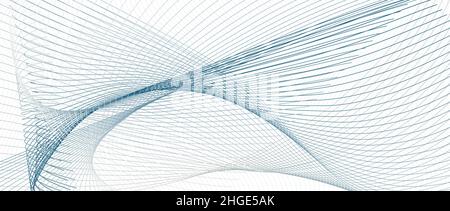 Design futuristico di linea blu marino, grigio. Concetto di tecnologia wireless. Disegno griglia creativo astratto. Curve sottili vettoriali. Sfondo bianco. EPS10 Illustrazione Vettoriale
