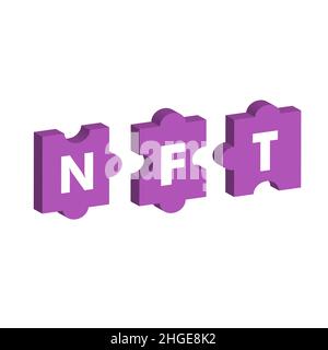 NFT - token non fungibile. Icona isometrica isolata in bianco. Elemento di progettazione. Concetto di piattaforma Crypto ArtWork Illustrazione Vettoriale