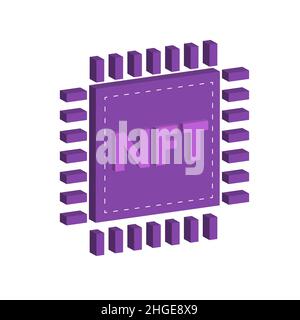 NFT - token non fungibile. Icona isometrica isolata in bianco. Elemento di progettazione. Concetto di piattaforma Crypto ArtWork Illustrazione Vettoriale