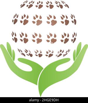 Due mani, zampe di cane, zampa, cani, logo Illustrazione Vettoriale