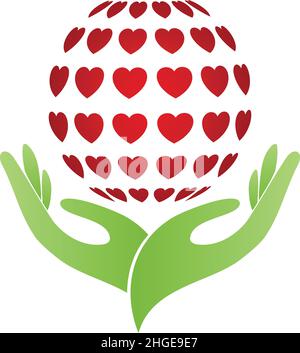 Cuore e mani, aiutante, cuore, amore, logo Illustrazione Vettoriale