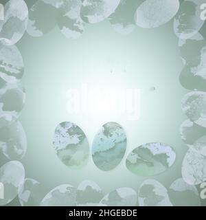 Cornice astratta alla moda della piazza di pasqua con motivi marmorei sulle uova di colore verde Foto Stock