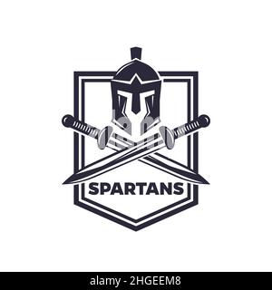 Emblema vettoriale Spartans con casco e spade Illustrazione Vettoriale