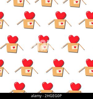 Una scatola aperta con un cuore. Ripetizione vettoriale in uno stile piatto. Semplice ripetizione senza giunture. San Valentino sfondo. Illustrazione Vettoriale