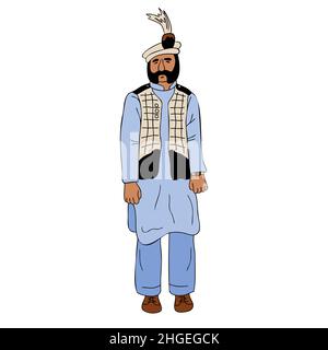 Uomo anziano portatore che indossa il vestito nazionale del Pakistan. Shalwar kameez e Sherwani, illustrazione vettoriale del ritratto del vecchio uomo Illustrazione Vettoriale