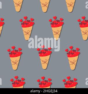 Cuori in un fascio. Ripetizione vettoriale in uno stile piatto. Semplice ripetizione senza giunture. San Valentino sfondo. Illustrazione Vettoriale