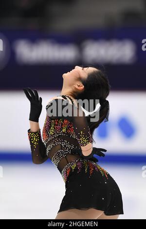 Jocelyn HONG (NZL), durante il programma corto delle donne, al campionato ISU Four Continents Figure Skating 2022, presso il Tondiraba Ice Hall, il 20 gennaio 2022 a Tallinn, Estonia. Credit: Raniero Corbelletti/AFLO/Alamy Live News Foto Stock