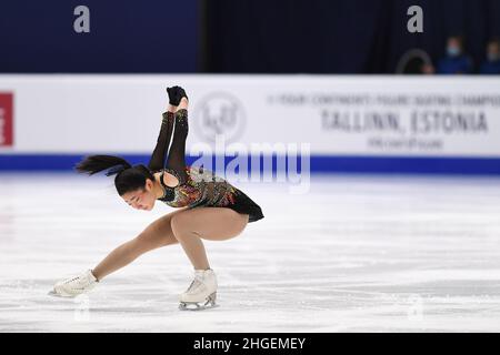 Jocelyn HONG (NZL), durante il programma corto delle donne, al campionato ISU Four Continents Figure Skating 2022, presso il Tondiraba Ice Hall, il 20 gennaio 2022 a Tallinn, Estonia. Credit: Raniero Corbelletti/AFLO/Alamy Live News Foto Stock