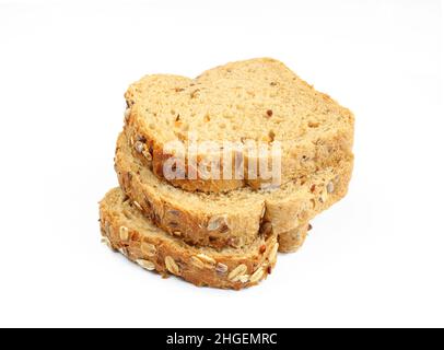 Tre fette di segale e farina bianca mescolate di pane isolato su sfondo bianco Foto Stock