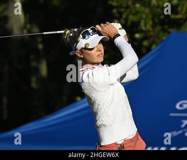 Orlando, Stati Uniti. 20th Jan 2022. Nelly Korda tee off sul primo round del LPGA 2022 Hilton Grand Vacations Tournament of Champions al Lake Nona Golf and Country Club di Orlando, Florida Giovedì, Gennaio 20, 2022 Credit: UPI/Alamy Live News Foto Stock