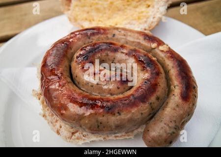 ring cumberland bap in una colazione marrone bap mattina tradizionale salsiccia lago distretto, cumbria, inghilterra, regno unito Foto Stock