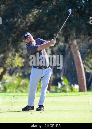 Orlando, Florida, Stati Uniti. 20th Jan 2022. Chad Pfeifer US Military Wired Veteran Golfer colpisce dal fairway 8th durante il round 1st del torneo di campioni Hilton Grand Vacations tenuto al Lake Nona Golf & Country Club di Orlando, la. Romeo T Guzman/CSM/Alamy Live News Foto Stock