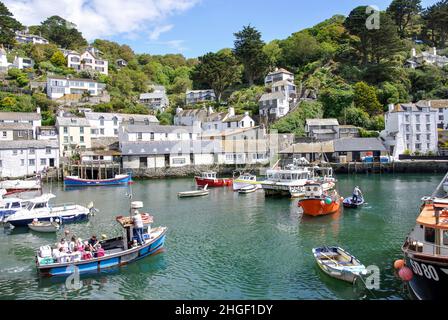 La vista del porto, Polperro, Cornwall, England, Regno Unito Foto Stock