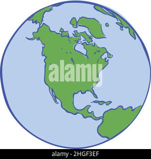 Nord America in tutto il mondo. Disegno del continente della Terra del pianeta Illustrazione Vettoriale