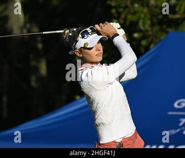 Orlando, Stati Uniti. 20th Jan 2022. Nelly Korda tee off sul primo round del LPGA 2022 Hilton Grand Vacations Tournament of Champions al Lake Nona Golf and Country Club di Orlando, Florida Giovedì, Gennaio 20, 2022 Credit: UPI/Alamy Live News Foto Stock