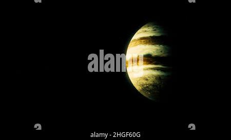 Pianeta incandescente che ruota su sfondo nero, sfondo scientifico astratto. Un pianeta d'oro che gira nello spazio, il concetto dell'universo Foto Stock