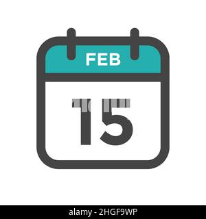 Febbraio 15 giorno del calendario o data del calendario per la scadenza e l'appuntamento Illustrazione Vettoriale