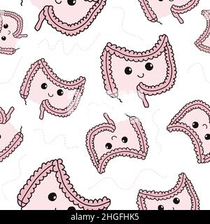 Cute struttura intestinale ripetizione modello per sfondo gastroenterologo. Divertimento a forma di budello, carta da parati interna per organi Illustrazione Vettoriale
