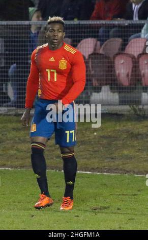 Shamrock Park, Portadown, Irlanda del Nord Regno Unito. 22 marzo 2018. Calcio Internazionale - 2019 UEFA Under 21 Championship Qualifier - Gruppo 2 - Irlanda del Nord / Spagna. Adama Traore in Spagna (17) Foto Stock