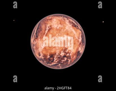 TRAPPIST-1D Alien Habitable Exoplanet con acqua calda deserto vista completa Foto Stock