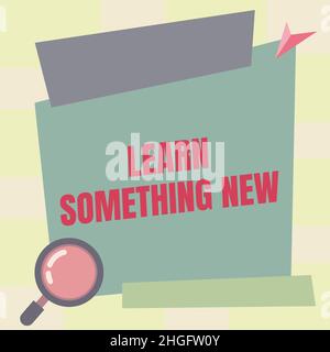 Scrittura testo di visualizzazione Impara qualcosa nuovo, approccio aziendale guadagno acquisire formazione, conoscenza o abilità diverse Magnifying Glass Drawing Searchin Foto Stock