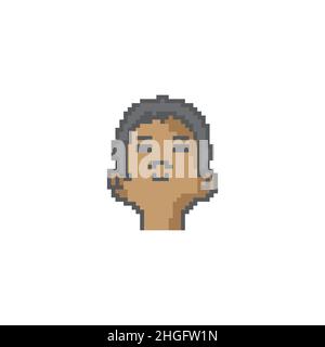 Pixel art carattere. Ragazzo faccia. Stile piatto. Avatar dell'immagine del profilo. 8 bit. Illustrazione vettoriale isolata. Illustrazione Vettoriale