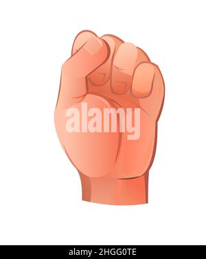 Pugno clenched sollevato. L'oggetto è isolato su sfondo bianco. Divertente stile cartoon. Vettore. Illustrazione Vettoriale