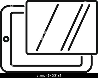 Vettore contorno icona protezione schermo tablet. Fissa cella. Telefono cellulare Illustrazione Vettoriale