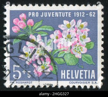 SVIZZERA - CIRCA 1962: Francobollo stampato dalla Svizzera, mostra Apple Blossoms, circa 1962 Foto Stock