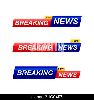 Breaking News template set, raccolta di news TV program title su sfondo bianco. Breaking News testo su un tag e badge. Stile elegante e moderno, Foto Stock