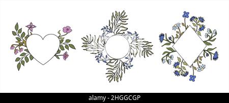 Cornici floreali vettoriali per il design dei doodle. Foglie e ghirlande decorative disegnate a mano. Divisori ornamento fiori per il 8 marzo. Rami di albero con foglia e. Illustrazione Vettoriale