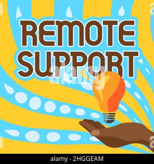 Scrittura di testo visualizzazione supporto remoto, Word per il tipo di servizio sicuro, che permette ai rappresentanti di aiutare Lady Hands Holding Lamp con formale uscita Foto Stock