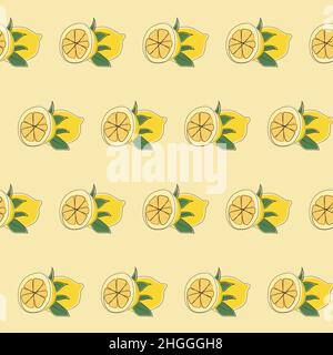 Modello di frutta con limone su sfondo giallo. Illustrazione vettoriale. Design moderno ed esotico per carta, copertina, tessuto, arredamento d'interni e altri utenti Illustrazione Vettoriale