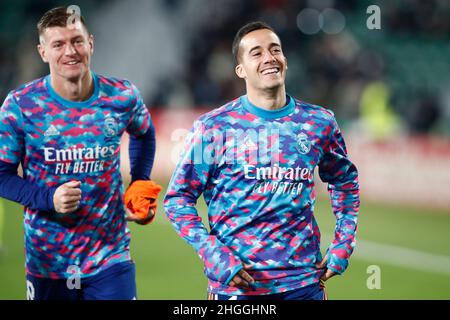 20th gennaio 2022; Estadio Martinez Valero, Elche, Spagna; la Liga Football, Elche CF contro Real Madrid; Foto Stock