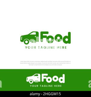 Semplice design del logo dell'auto per camion per alimenti verdi Illustrazione Vettoriale