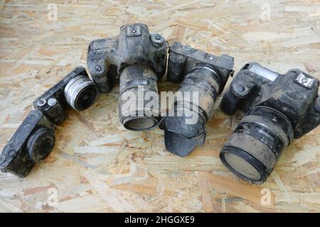 Perdita totale di apparecchiature per telecamere a causa dell'alluvione del 2021 in NRW, Germania, Renania settentrionale-Vestfalia Foto Stock