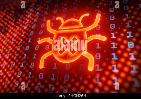 Pulsante Elimina per eliminare i dati concetto di attacco da virus, tono rosso. Foto Stock