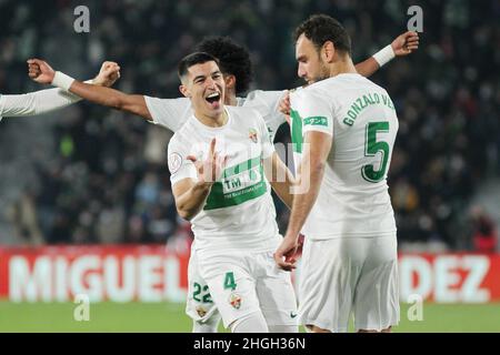 Elche, Alicante, Spagna. 20th Jan 2022. Gonzalo Verdu di Elche celebra un gol durante la Coppa di Spagna, Copa del Rey, round di 16 partite di calcio tra Elche CF e Real Madrid il 20 gennaio 2022 allo stadio Martinez Valero di Elche, Alicante, Spagna - Foto: IRH/DPPI/LiveMedia Credit: Independent Photo Agency/Alamy Live News Foto Stock